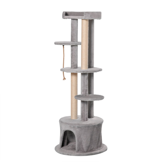 Cat Tree Kitten Tower w/ Scratching Post Condo Plush Perches Grey - Grey - Pawhut