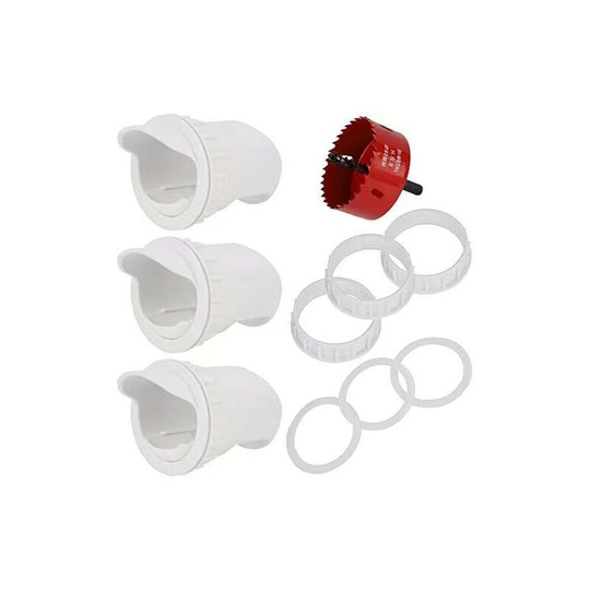 DIY Port Feeder 3 Port PVC Gravity Fed Chicken Feeder and Hole Saw - Use for Buckets, Barrels, Bins, Troughs - Rain, Weather and Trash Resistant