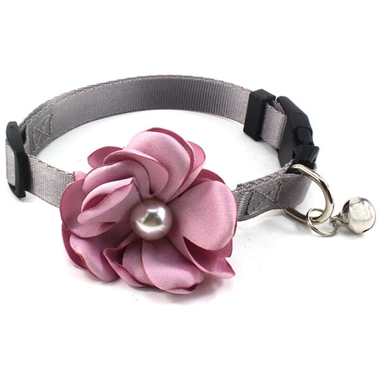 Geranium Flower Cat Dog Collar Bow Tie - Nylon Dog Collar With Pearl Bells