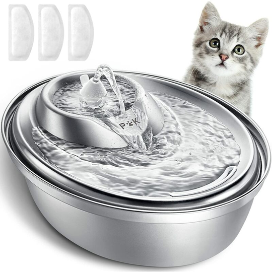 Benobby Kids - Cat Water Fountain, Stainless Steel Cat and Dog Water Fountain, 2L Ultra Quiet Dog Water Fountain, Cat Water Dispenser with 3 Filters