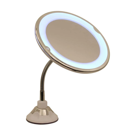 Hagay Round Lighted Framed Freestanding Makeup / Shaving Mirror in Silver