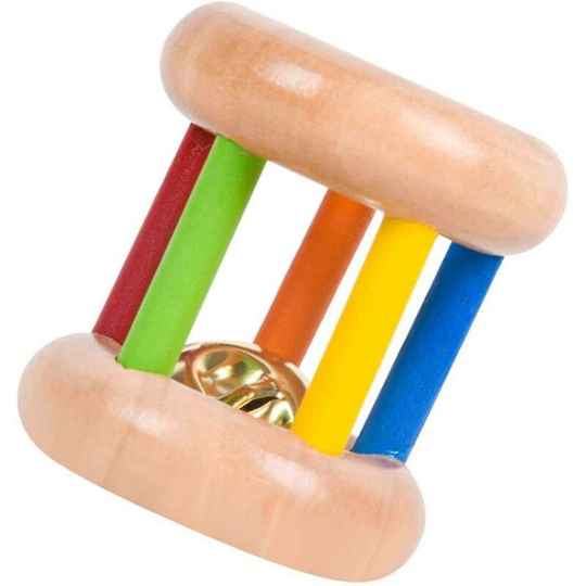 Wooden Rattle Rolling Bell Toy Cylinder Rolling Drum Toy Hand Percussion Jingle Bell Musical Instrument Toymulticolor1pcs - Flkwoh