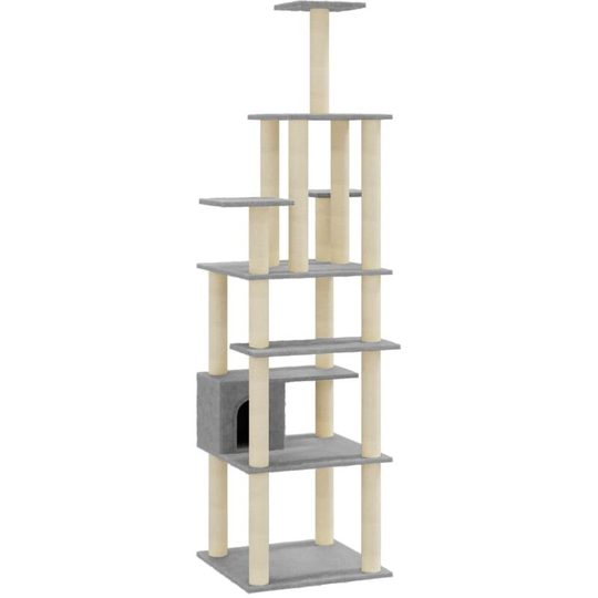 Cat Tree with Sisal Scratching Posts Light Grey 183 cm Vidaxl Grey