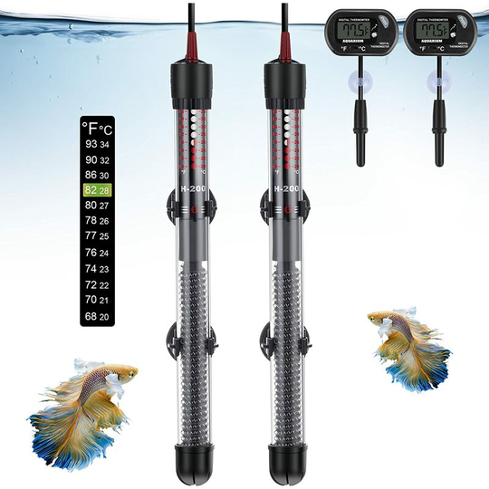 Joorrt - 2 Set Aquarium Fish Tank Heater, 300W Submersible Aquarium Heater with Thermometers and 4 Suckers, Adjustable Knob Aquarium Water Heater