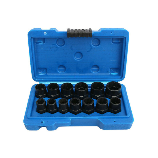 FVO - 13pcs Twist Socket Set, 9.5mm Damaged Bolt Extractor, Handle Nut Extractor Socket Sets for Locking Wheel Nut Removal