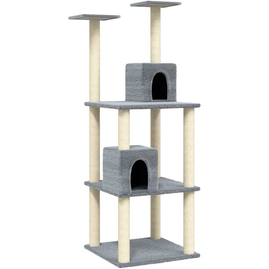 Cat Tree with Sisal Scratching Posts Light Grey 141 cm Vidaxl Grey