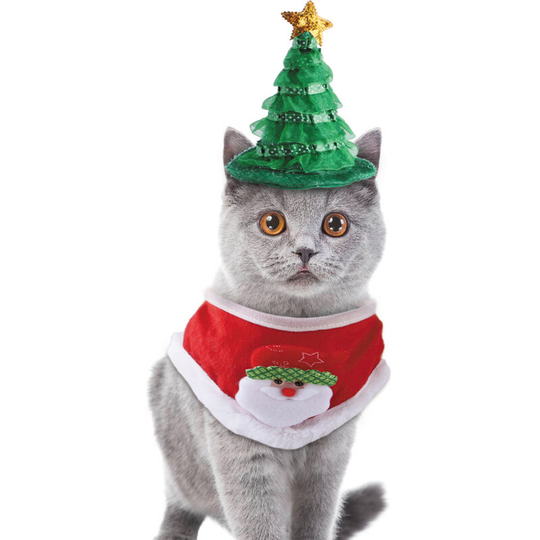 Pet supplies New Christmas hat bib set Cat Christmas tree hat accessories 19 * 16 * 7cm