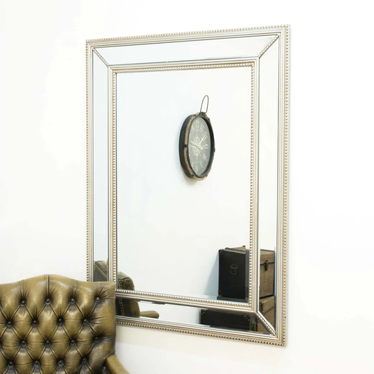 Beckett Silver Beaded Glass Frame Classic Wall Mirror 120 X 90 CM