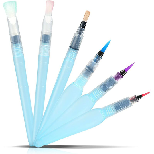 Set of 6 Water Reservoir Brush, Units Water Paint Brush, Reservoir Brushes, Water Reservoir Brush with Watercolor Plate Palette