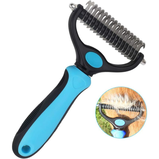 Pet Grooming Tool Dog Grooming Rake and Dematting Comb Dog Brush 17+9 Double-Side Teeth for Mats & Tangles Removing, Skin-co.ukiendly for Dogs, Cats,