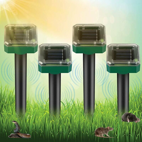 Qersta - Solar Mole Repeller, 4 Pieces Solar Ultrasonic Mole Repeller, Ultrasonic Solar Mole Repeller, Ultrasonic Snake Repeller, IP65 Waterproof