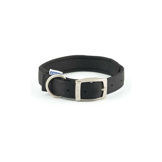Ancol - Padded Nylon Buckle Collar (35-43cm) (Black) - Black