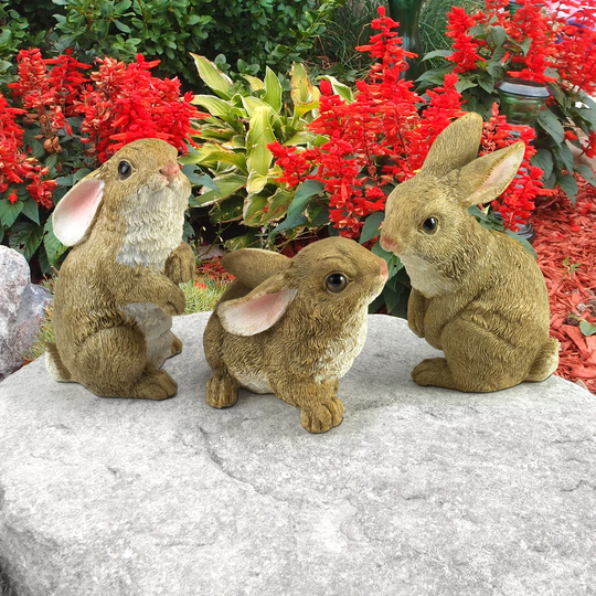 3 Piece Baby Bunny Rabbit Garden Statues Set