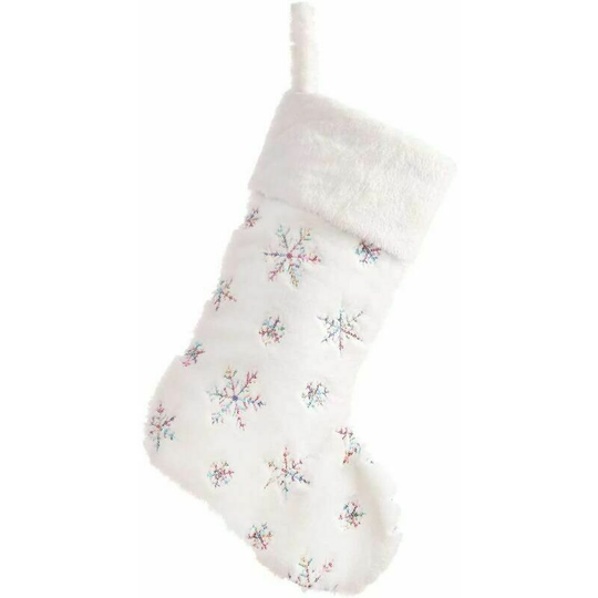 Monly - Hanging Christmas Stocking, Faux Rabbit Fur Christmas Stocking with Embroidered Snowflake for Christmas Party Decoration 49 x