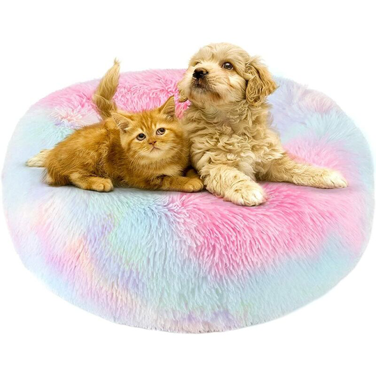 Round Cushion 50cm Pet Bed Cat Cushion Cat Basket Dog Bed Round Dog Cat Bed Basket Donut Soft Soothing Dog Bed Cat Cushion Cat Basket, Colorful