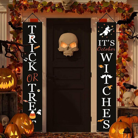 Bearsu - Outdoor Halloween Decorations | Trick or Treat & It's October Witches Front Porch Banners for Halloween Porch Decor | Fall Decor/ Indoor