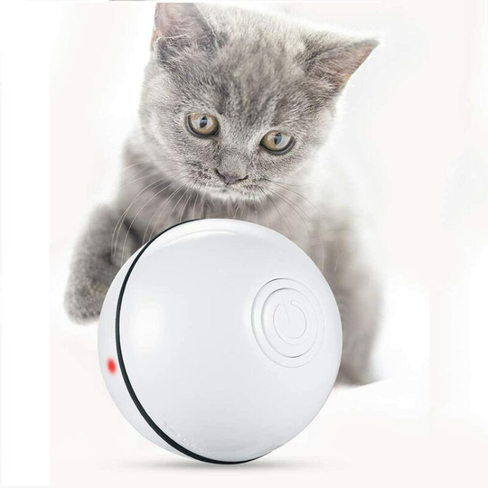 Interactive Cat Toy, Light Up Cat Ball with led Light and usb Rechargeable Battery, 360 Degree Self-Rotating Ball for Pet Cats Puppies (White)