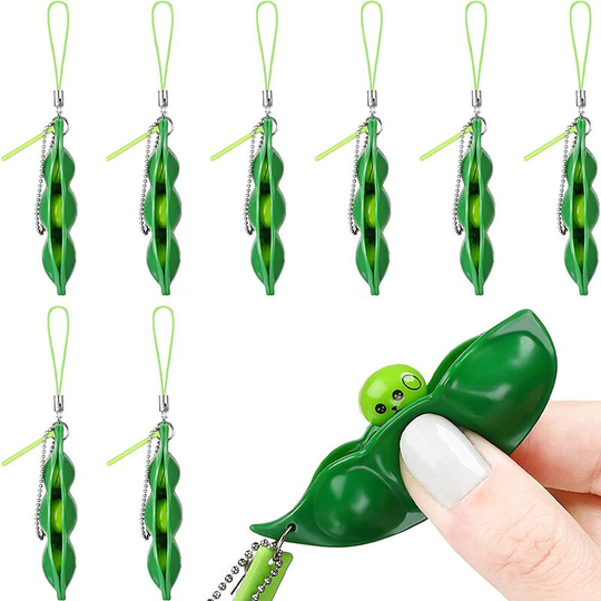 Briday - 8 Pieces Fidget Bean Toy Funny Facial Expression Bean Fidget Toy Soybean Extrusion Bean Pea Soybean Edamame Keychain Keyring for Boys,