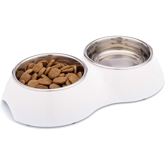Rhafayre - Double Dog Bowl, Non-Slip | Many Colors & Sizes | for Small, Medium Large & Large | Stainless Steel Melamine Cat Puppy Bowl(White, 2 x 700