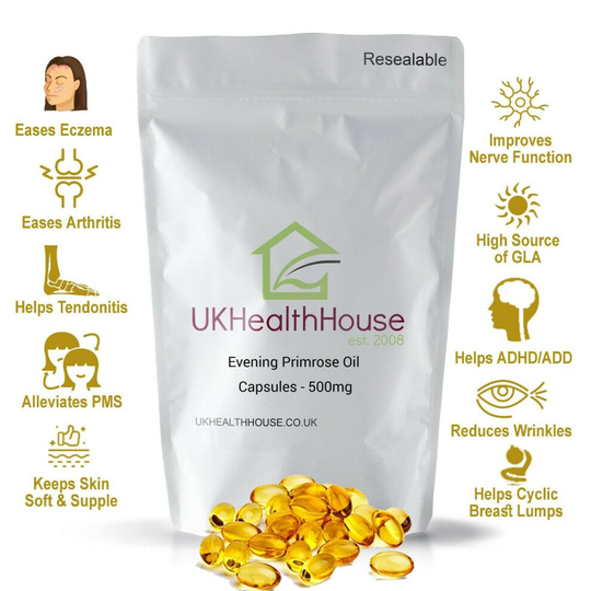 Evening Primrose Oil Capsules - 500mg - High Strength - 45mg GLA x 240