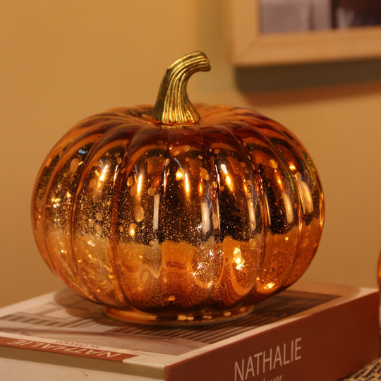 Pumpkin Lantern Light, Glass Pumpkins for Halloween Pumpkin Decorations Fall Decor (Orange)