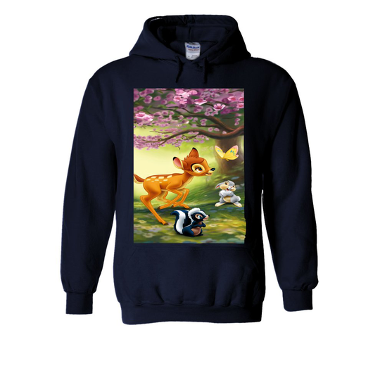 (Medium, Navy) Bambi Rabbit Cute Forest White Men Women Unisex Hooded Sweatshirt Hoodie