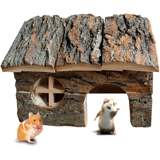 Natural Wooden Hamster Hideout House Pet Rats Play Hut Hideaway Room for Dwarf Hamster Mouse Rat Small Pet Animals,model: S size - model: S size