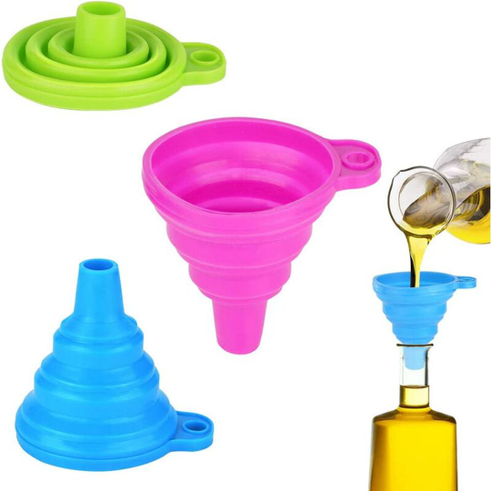 Silicone Funnel, Mini Collapsible Silicone Funnel, High Quality Food Funnel Ideal for Kitchen, Restaurant, Hotel, diy and Camping (3 Pack)