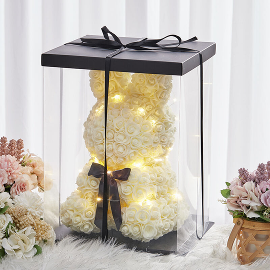 Rose Rabbit Artificial Flower Rabbit Festivals Gift with led Light, Cream - Livingandhome