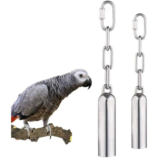Litzee - Stainless Steel Bell Toys For Parrots 2 pcs,Sweet Sound for Bird Parrot Macaw African Greys Cockatoo Parakeet Cockatiels,Squirrel bell