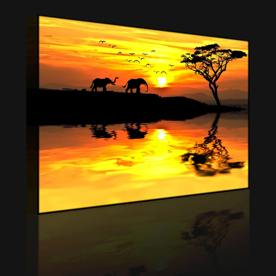 Elephants in African Steppe - Wrapped Canvas Photograph Print