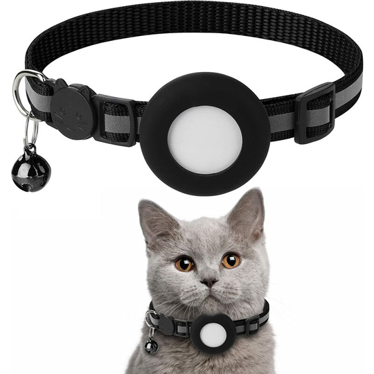 Sun Flowergb - Airtag Cat Collar, Airtag Cat Collar with Bell and 3/8' Width Safety Buckle, Reflective Collar with Waterproof Airtag Holder