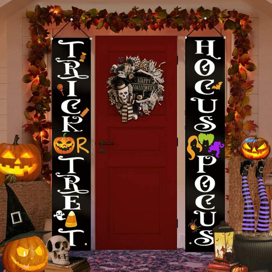 Halloween Decorations Outdoor Indoor - Halloween Decor - Trick Or Treat Hocus Pocus Large Witch Banners Porch Signs - For Front Door Outside Yard