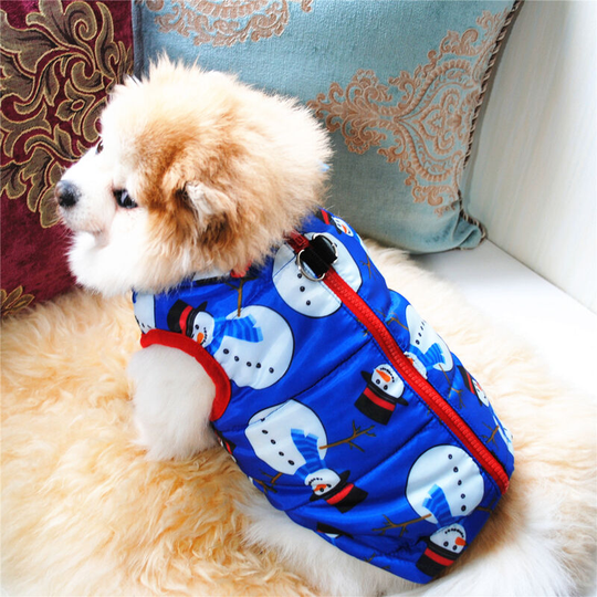 Small and medium-sized dogs Winter, Christmas, warm soft dog vest-M size Christmas snowman-blue