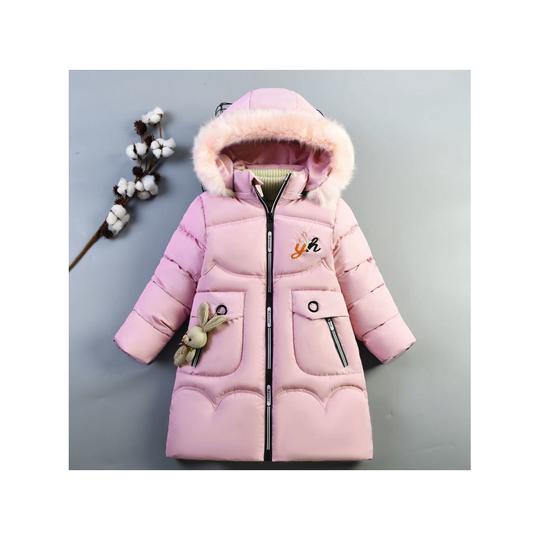 (Pink , 5-6 Years) Girl Kids Long Coat Padded Winter rabbit Jacket UK