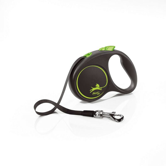 Small Retractable Dog Lead (5m) (Green/Black) - Green/Black - Flexi