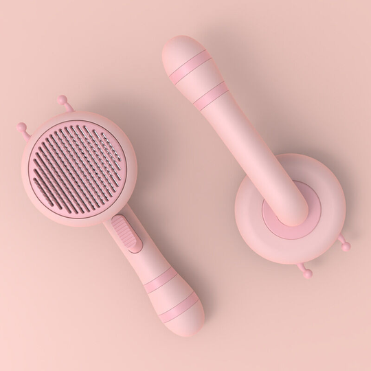 Self-Cleaning Brush for Pets with Long and Short Bristle, Bunny Chinchilla Grooming Brush with Ergonomic Handle and One Button Design Pink