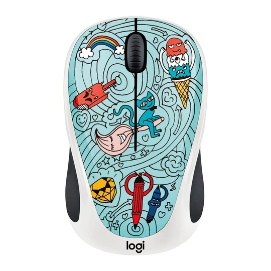 Logitech M238 Wireless Mouse, Design Doodle Collection,- Bae Bee Blue