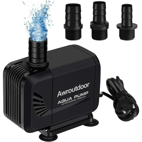 Submersible Water Pump, Mini Aquarium Pump, Adjustable Fountain Pump for Pond Fountain Fish Tank with 3 Nozzles (35W(2500L/H))