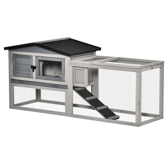 PawHut Rabbit Hutch Pet House Outdoor Run Design w/ Paint Ramp