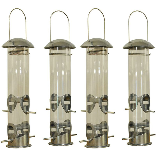 Heavy Duty Aluminium Bird Seed Feeders with 4 Feeding Ports (Set of 4)
