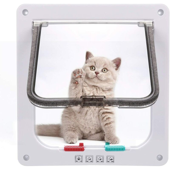 Cat Flap Magnetic 4-Way Rotating Lock Cat Flap (m: 18 x 19 x 5.5cm, White)