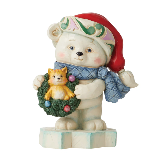 Bear with Kitten in Wreath Pint Sized Figurine
