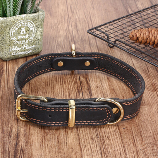 Perle Rare - K-9 Heavy Duty Padded and Adjustable Genuine Leather Dog Collar (Black, xxl Wide for 58cm - 73cm Neck)