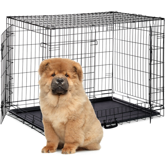 Dog Cage, Folding Transport Crate, Whelping Pen, 2 Doors, Floor Tray, Metal, xxl, Black - Relaxdays
