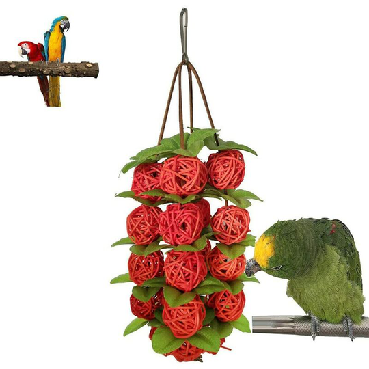 Pet Bird Parrot Rattan Balls Chewing Interactive Toys Bite Chew Hanging Cage Swing Budgie Climb Bungee Training Cockatiel Hammock Parakeet (Red)