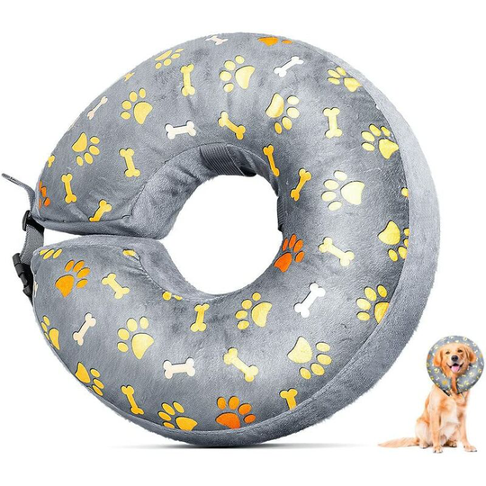 Dog Cat Inflatable Collars Post Surgery Great Alternative to Dog or Cat Cones Soft Pet Collar with Adjustable Buckle Paw Print Design-L