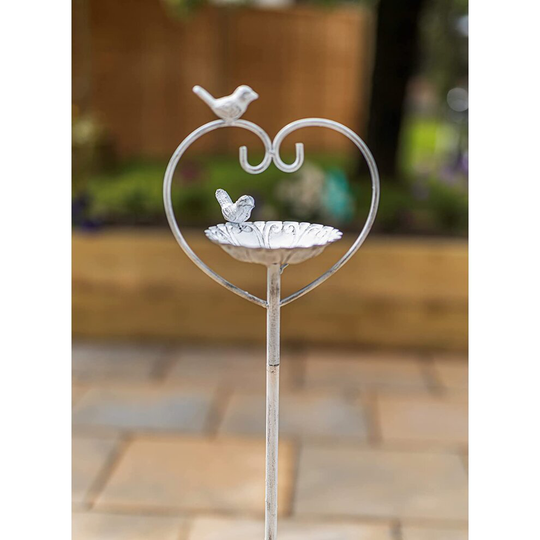 White Birdbath Bird Feeder with Stake, Bird Bath Feeding Station