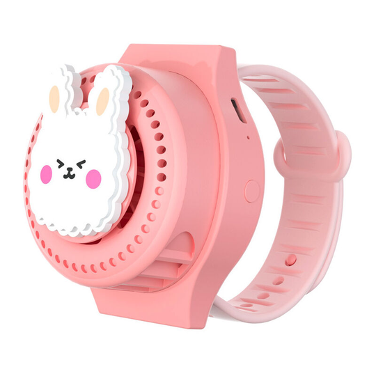 Watch Mini Handheld Leafless Mosquito Repellent Fan Comfortable Wristband Ultra-Silent usb Folding Fashion Compact (Pink Rabbit)