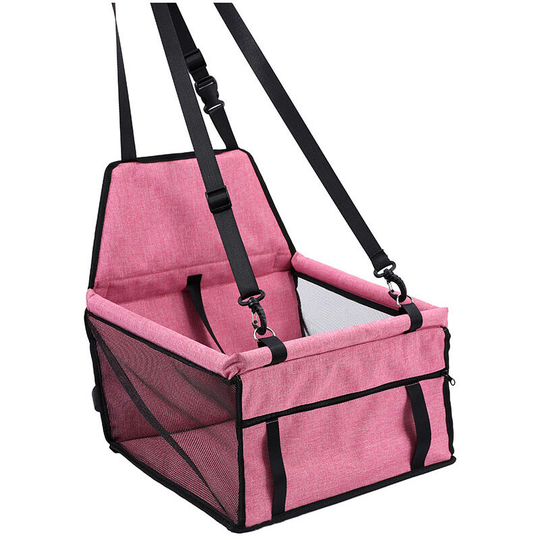 Muff - Pet Car Booster Seat Travel Carrier, Oxford Breathable Folding Soft Washable Travel Bag Pink